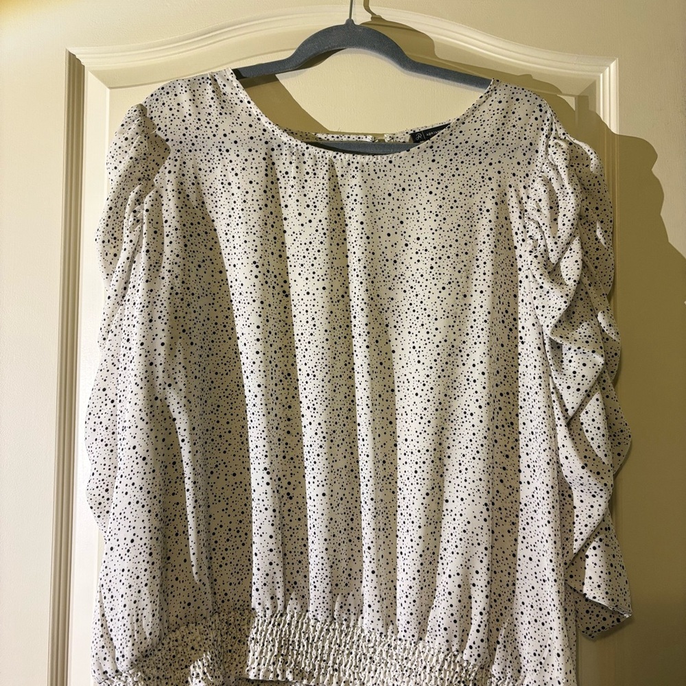 Adrianna Papell Black and White Ruffled Smocked Blouse